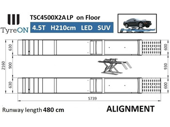 Warehouse equipment TSC4500X2A LP wheel alignment lift - On floor - Free wheel lifting system - 4.8 m led lightened runways (63 cm wide) - 210 cm lifting height -  4.5 T: picture 3