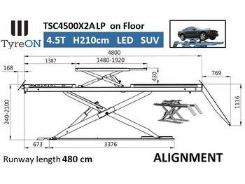 Warehouse equipment TSC4500X2A LP wheel alignment lift - On floor - Free wheel lifting system - 4.8 m led lightened runways (63 cm wide) - 210 cm lifting height -  4.5 T: picture 2