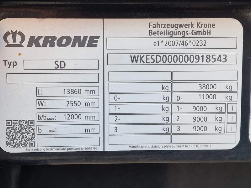Curtainsider semi-trailer Krone SD - Tautliner - 3 axle BPW - Lift Axle - Sliding roof: picture 13