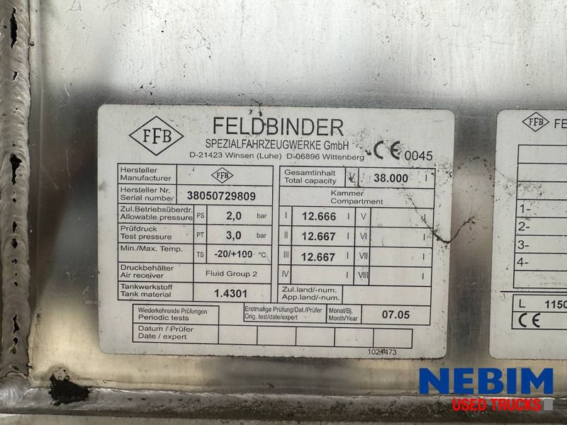 Feldbinder TSA 38.3 - 38.000Ltr - CIP LINES - Tank semi-trailer: picture 4 Feldbinder TSA 38.3 - 38.000Ltr - CIP LINES - Tank semi-trailer: picture 4