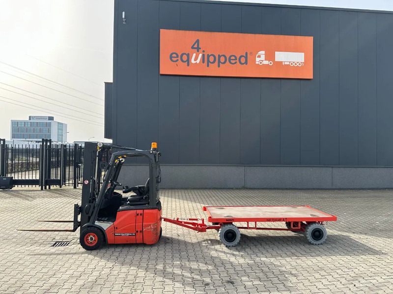Linde E12-01 / SIDE SHIFT / DUPLEX + 2016 MAFI double steered draw bar trailers - Electric forklift: picture 2 Linde E12-01 / SIDE SHIFT / DUPLEX + 2016 MAFI double steered draw bar trailers - Electric forklift: picture 2