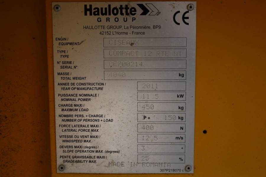 Scissor lift Haulotte Compact 12RTE Electric, 12m Working Height, 450kg: picture 7