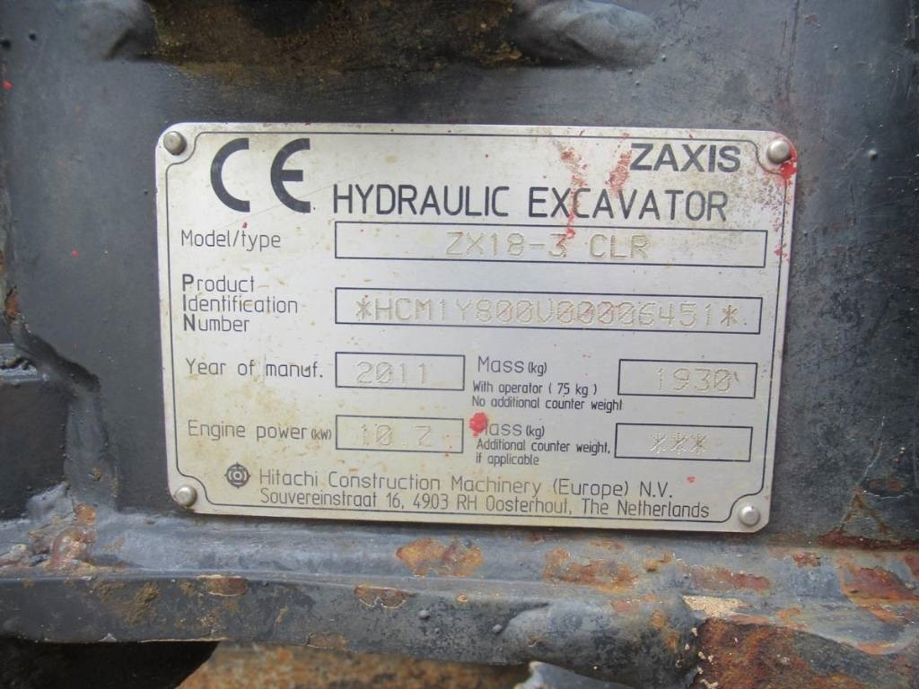 Hitachi ZX 18-3 CLR - Mini excavator: picture 5 Hitachi ZX 18-3 CLR - Mini excavator: picture 5
