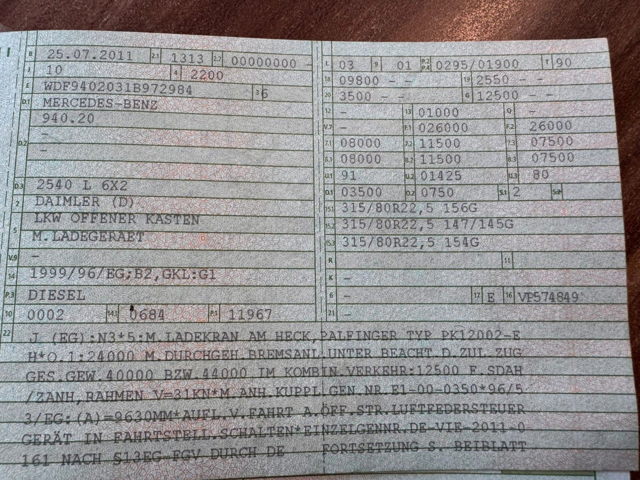 Mercedes-Benz 2540 6X2 Pritsche Palfinger PK 12002 mit Funk - Crane truck: picture 2 Mercedes-Benz 2540 6X2 Pritsche Palfinger PK 12002 mit Funk - Crane truck: picture 2