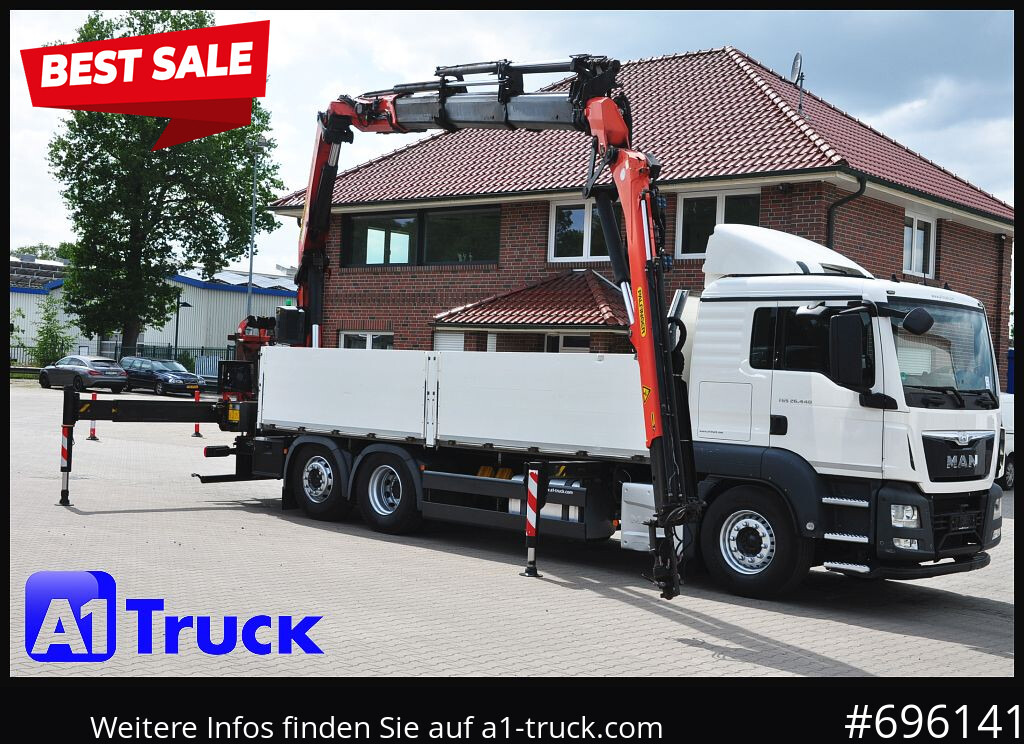 MAN TGS 26.440, PK27002 Jib 21m, Funk, Lift-Lenkachse, - Dropside/ Flatbed truck, Crane truck: picture 1 MAN TGS 26.440, PK27002 Jib 21m, Funk, Lift-Lenkachse, - Dropside/ Flatbed truck, Crane truck: picture 1