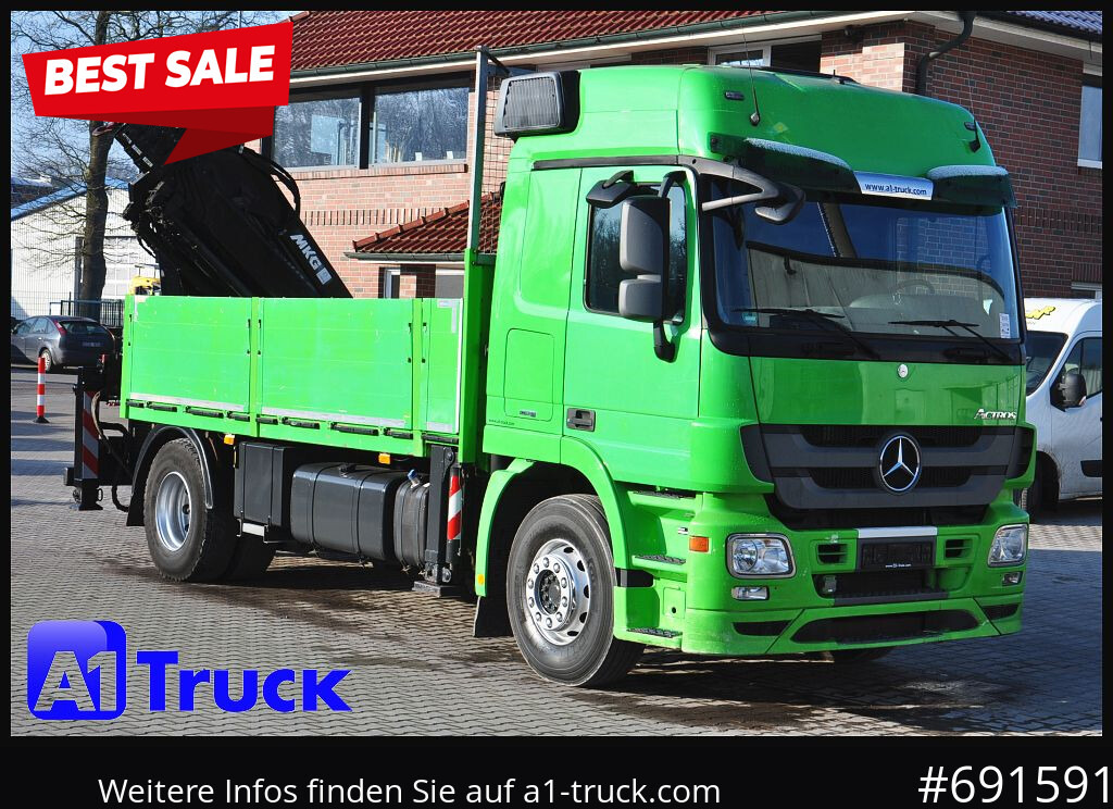 MERCEDES-BENZ Actros 1844 MP3, Kran MKG 291 HP 5+3 Funk, TÜV 06/2026 - Dropside/ Flatbed truck, Crane truck: picture 1 MERCEDES-BENZ Actros 1844 MP3, Kran MKG 291 HP 5+3 Funk, TÜV 06/2026 - Dropside/ Flatbed truck, Crane truck: picture 1