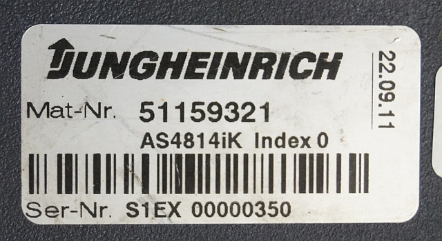 Jungheinrich 51159321 | Rij/hef regeling drive/lifting controller AS4814Ik Index - ECU for Material handling equipment: picture 4 Jungheinrich 51159321 | Rij/hef regeling drive/lifting controller AS4814Ik Index - ECU for Material handling equipment: picture 4