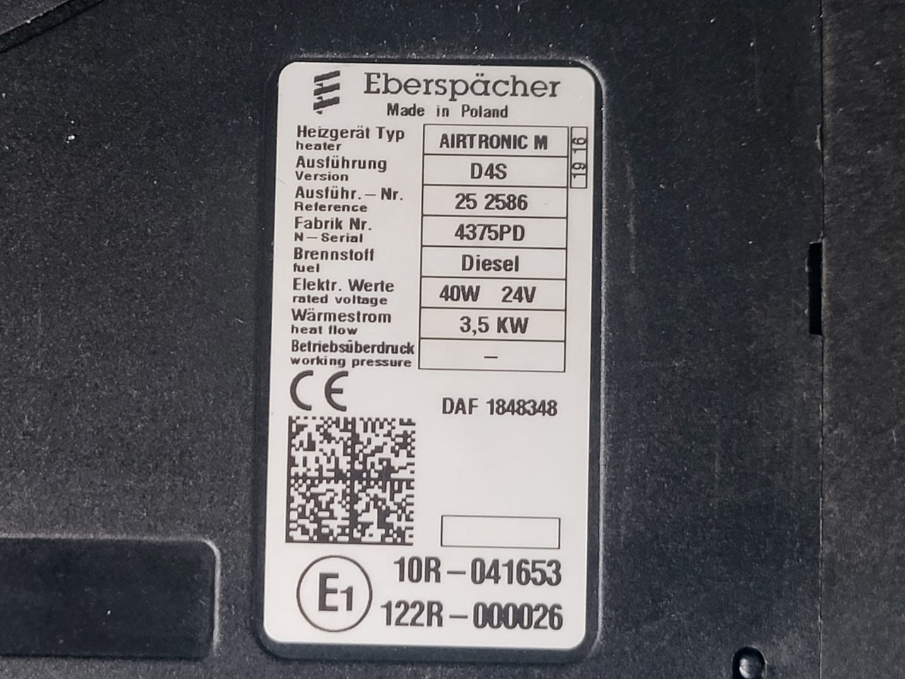 1848348 WEBASTO OGRZEWANIE POSTOJOWE AIRTRONIC M D4S DAF - Spare parts: picture 2 1848348 WEBASTO OGRZEWANIE POSTOJOWE AIRTRONIC M D4S DAF - Spare parts: picture 2