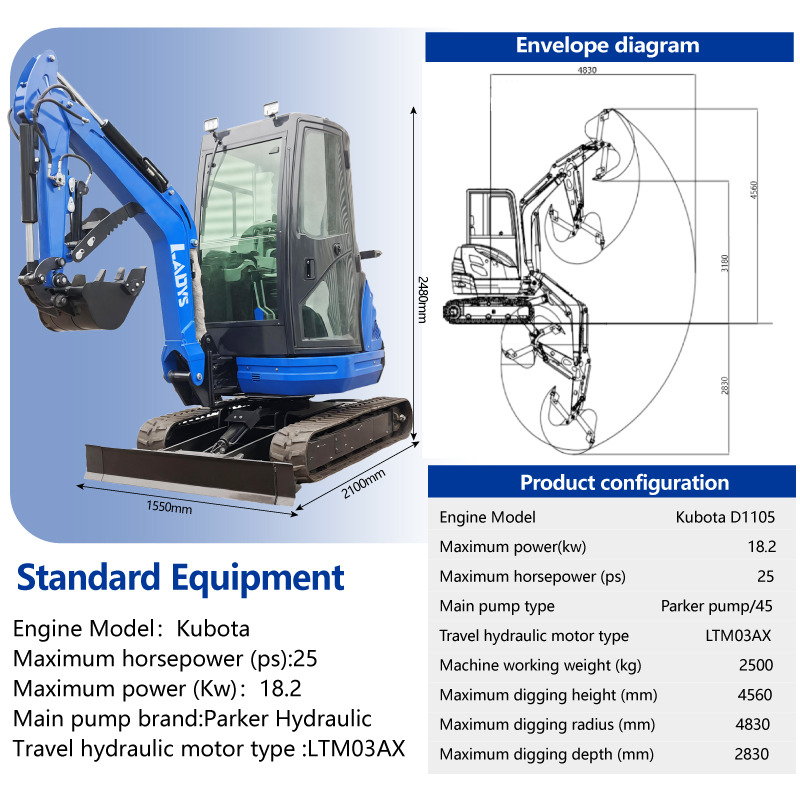 LADYS DY25U Mini Excavator CE Certification Kubota Engine(Factory Outlet) Mini Pelle Minibagger Minikoparka Miniexcavadora - Mini excavator: picture 2 LADYS DY25U Mini Excavator CE Certification Kubota Engine(Factory Outlet) Mini Pelle Minibagger Minikoparka Miniexcavadora - Mini excavator: picture 2