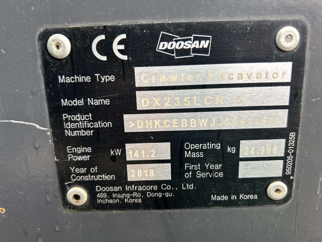 Excavator 2018 Beltegraver 24 tonn Doosan DX 235LCR  S 70-feste: picture 6 Excavator 2018 Beltegraver 24 tonn Doosan DX 235LCR  S 70-feste: picture 6