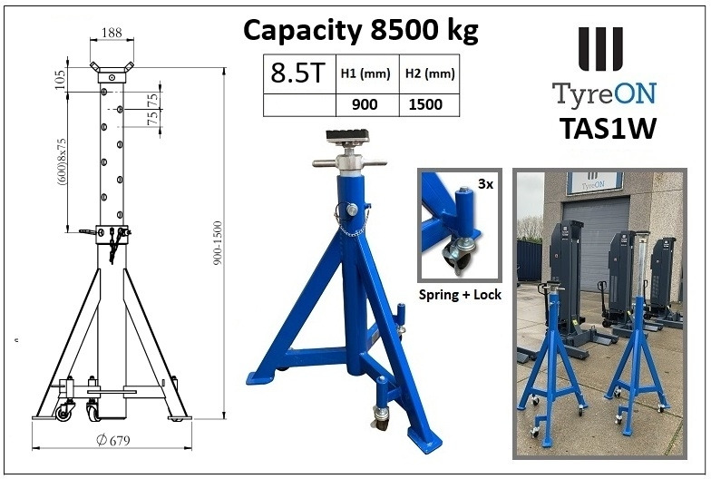 TAS1W axle support 900-1500 mm mobile | 8.5T - Workshop equipment: picture 1 TAS1W axle support 900-1500 mm mobile | 8.5T - Workshop equipment: picture 1