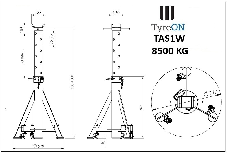 TAS1W axle support 900-1500 mm mobile | 8.5T - Workshop equipment: picture 2 TAS1W axle support 900-1500 mm mobile | 8.5T - Workshop equipment: picture 2