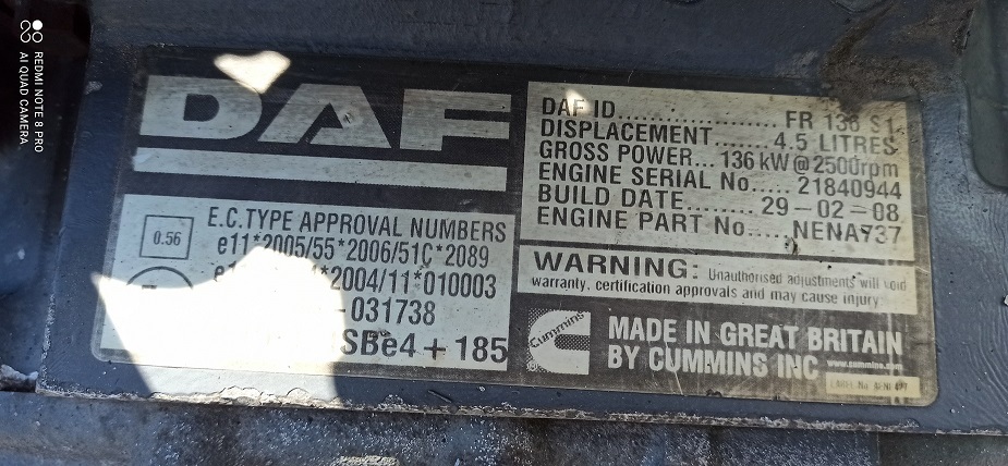 DAF LF 45 55 180 FR136S1 - Engine and parts for Truck: picture 3 DAF LF 45 55 180 FR136S1 - Engine and parts for Truck: picture 3
