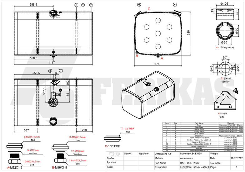 New Fuel tank for Truck DAF New aluminum fuel tank 430L: picture 8