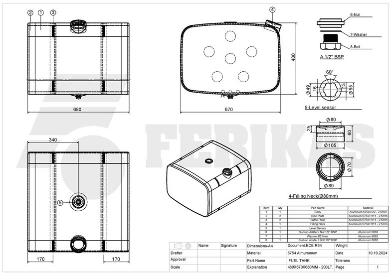 New Fuel tank for Truck Iveco New aluminum fuel tank 200L: picture 8 New Fuel tank for Truck Iveco New aluminum fuel tank 200L: picture 8