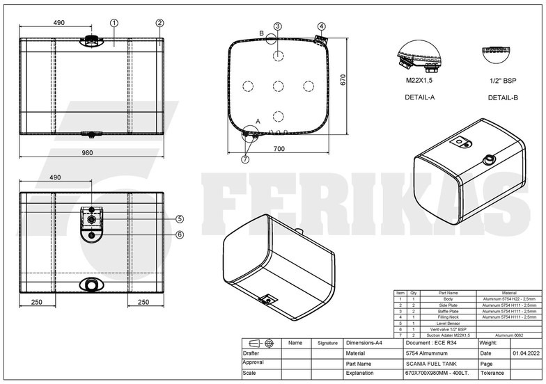 New Fuel tank for Truck Scania New aluminum fuel tank 400L: picture 8