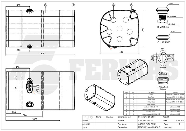New Fuel tank for Truck Scania New aluminum fuel tank 570L: picture 8