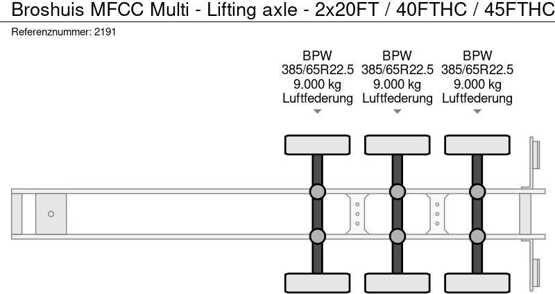 Container transporter/ Swap body semi-trailer Broshuis MFCC Multi - Lifting axle - 2x20FT / 40FTHC / 45FTHC: picture 16 Container transporter/ Swap body semi-trailer Broshuis MFCC Multi - Lifting axle - 2x20FT / 40FTHC / 45FTHC: picture 16