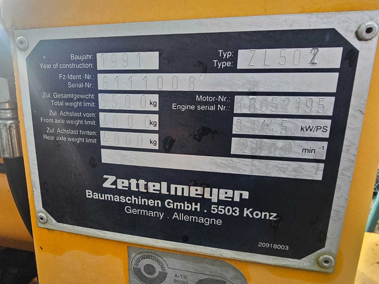 ZETTELMEYER - ZL 502 - LOADER - 1991 - Wheel loader: picture 4 ZETTELMEYER - ZL 502 - LOADER - 1991 - Wheel loader: picture 4
