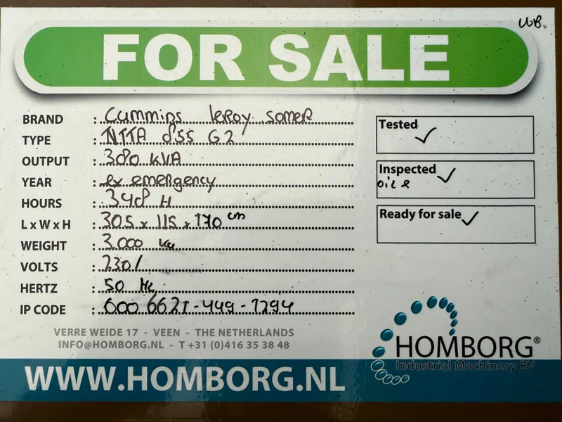 Generator set Cummins NTTA 855 G2 Leroy Somer 380 kVA generatorset ex Emergency 348 hours: picture 17