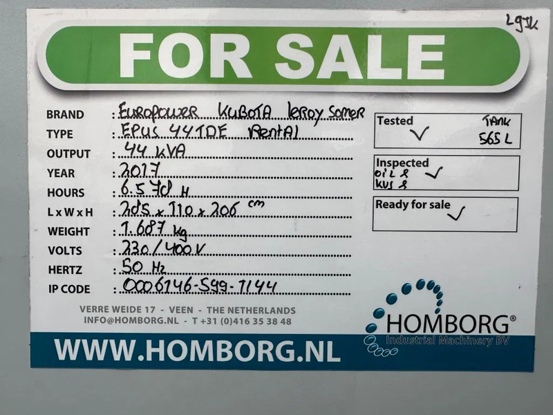 Generator set Europower EPUS44TDE Kubota leroy Somer 44 kVA Supersilent Rental generatorset: picture 16