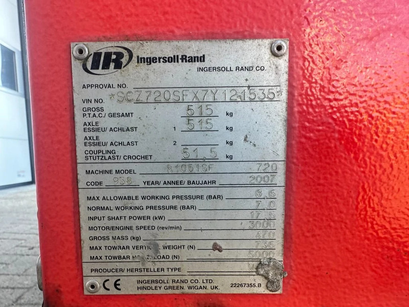 Air compressor Ingersoll Rand 720 R1051SF Kubota D1005 Diesel Compressor 2000 L / min 17.5 kW 8.6 Bar: picture 6
