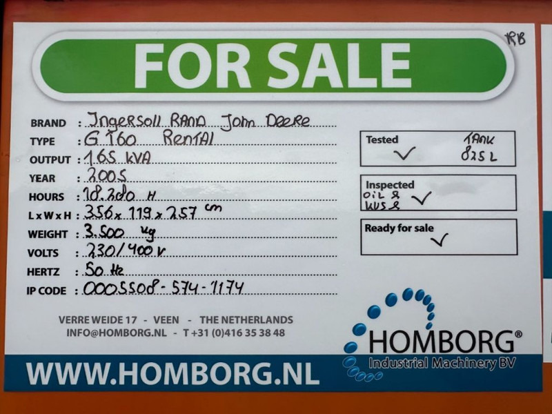 Generator set Ingersoll Rand G160 John Deere Leroy Somer 165 kVA Silent Rental generatorset: picture 17 Generator set Ingersoll Rand G160 John Deere Leroy Somer 165 kVA Silent Rental generatorset: picture 17