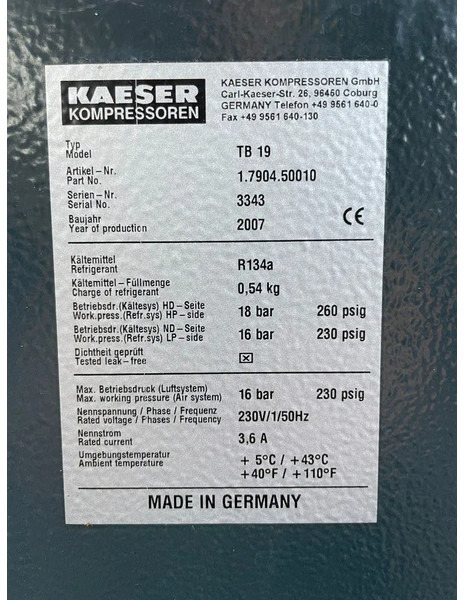 Kaeser TB19 - elektrische luchtdroger 16 Bar 2100 L/min. - Air compressor: picture 4 Kaeser TB19 - elektrische luchtdroger 16 Bar 2100 L/min. - Air compressor: picture 4