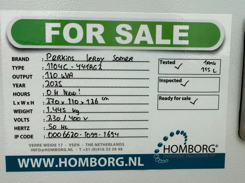 New Generator set Perkins 1104C-44TAG2 Leroy Somer 110 kVA Silent noodstroom generatorset New !: picture 20 New Generator set Perkins 1104C-44TAG2 Leroy Somer 110 kVA Silent noodstroom generatorset New !: picture 20