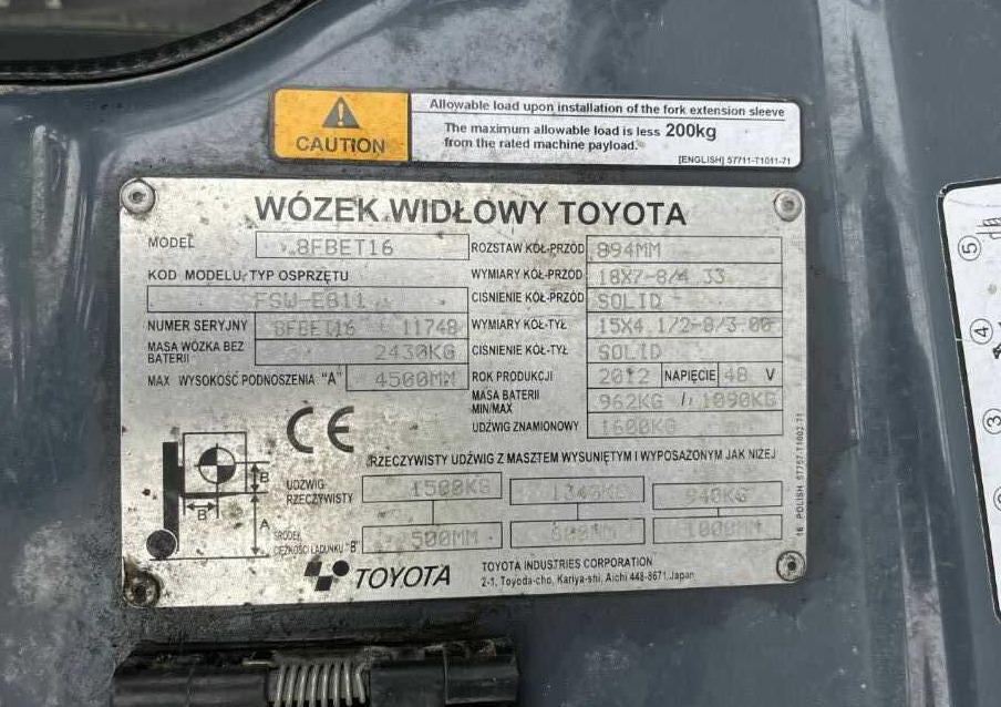 Toyota 8FBET16 - Electric forklift: picture 4 Toyota 8FBET16 - Electric forklift: picture 4