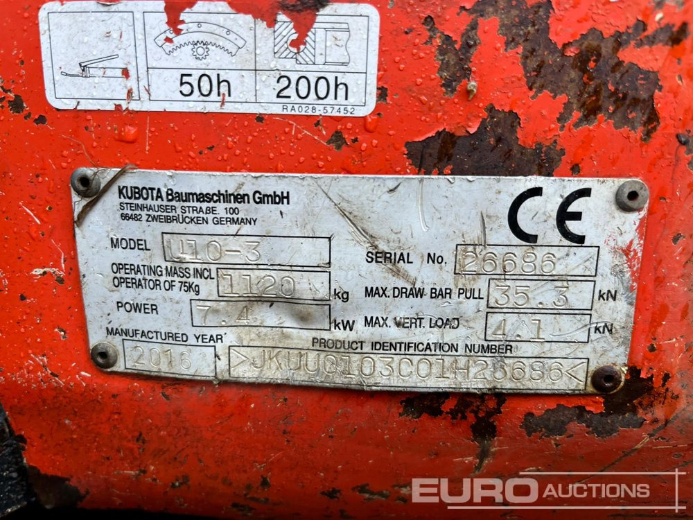 2016 Kubota U10-3 - Mini excavator: picture 3 2016 Kubota U10-3 - Mini excavator: picture 3