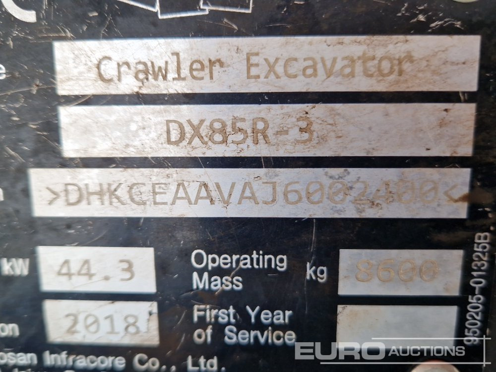 Mini excavator 2018 Doosan DX85-3: picture 44