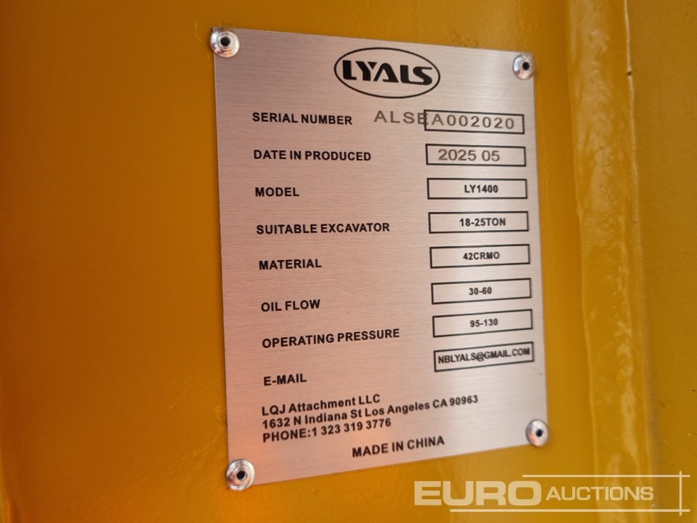 Hydraulic hammer Unused 2025 Lyals LS1400: picture 17