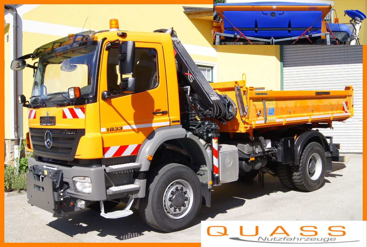 MERCEDES-BENZ AXOR 1833 4x4/TÜV/Eur4/HIAB 088/MEILLER/Winterdienst/Salzstreuer - Tipper, Crane truck: picture 1 MERCEDES-BENZ AXOR 1833 4x4/TÜV/Eur4/HIAB 088/MEILLER/Winterdienst/Salzstreuer - Tipper, Crane truck: picture 1